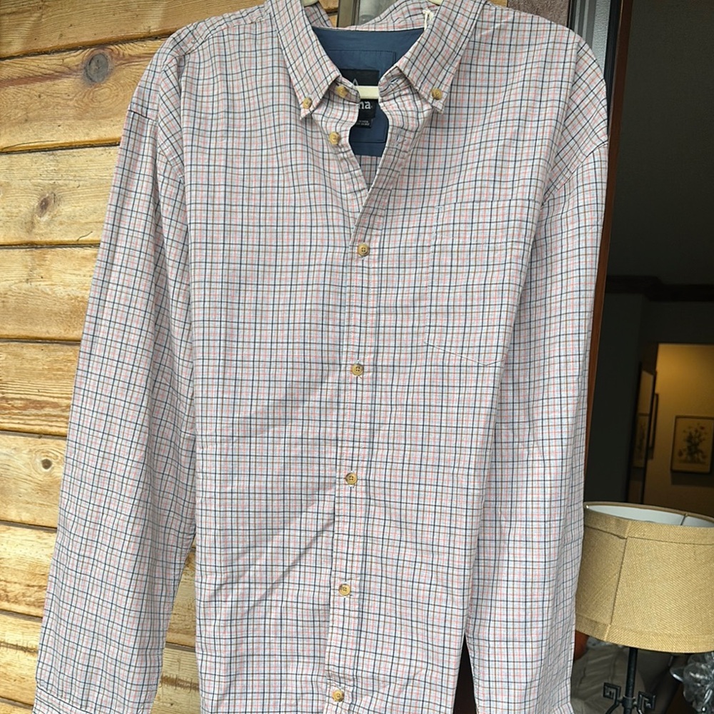 Prana Pink and Tan Casual Button Down Shirt